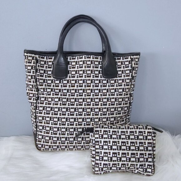 Bally "B" logo tote + pouch set canvas leather EUC - Picture 7 of 11